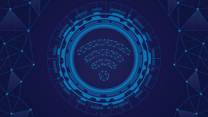wireless of glowing particles with flares and flashes , polygonal , technology , networking .