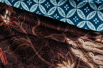 red and blue fabric of indonesian batik