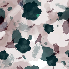 Green, beige and gray watercolor stains on an abstract background. Seamless watercolor pattern. Illustration. 3d rendering. 3d illustration.