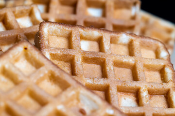 square sweet soft waffles on the table