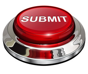 Submit button, 3d red glossy metallic icon isolated.