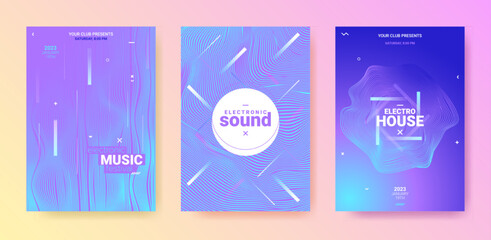 Dance Music Flyer Set. Electronic Party Poster. Vector Dj Background. Gradient Wave Movement. Blue Purple Dance Music Flyer. Futuristic Fest Banner. Techno Sound Cover. Dance Music Flyer.