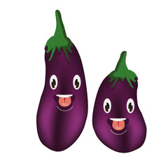 cute cartoon eggplant mascot illustration vector