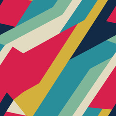 A seamless repeatable pattern of colourful shapes. Bold colours.