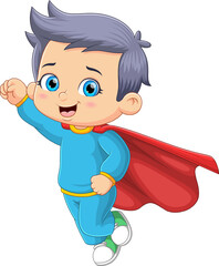 The superman is flying in the sky and having a strong power body