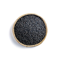 Obraz na płótnie Canvas Black Lentils (Maa de Daal, Black matpe beans, Black urad, urad whole). Black Lentils in threshing basket
