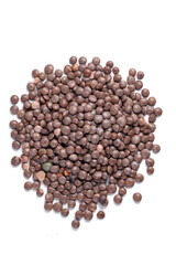 Black Lentils (Black masoor Dal). Lentils on white background