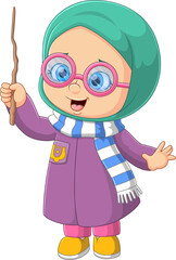 The magician girl is doing the magic with the magic wand