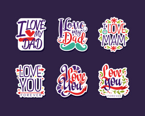 Love Lettering Sticker and Badges with Flowers Vector Set
