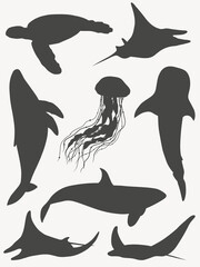 Set pf the different ocean animals, vector art