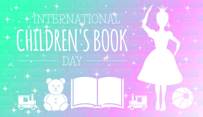 International Children's Book Day Magical Pastel Vector Illustration Design with Princess and Toys