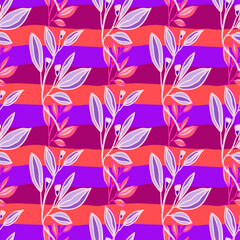 Romantic leaves and flower seamless pattern. Vintage style floral wallpaper. Cute plants endless backdrop