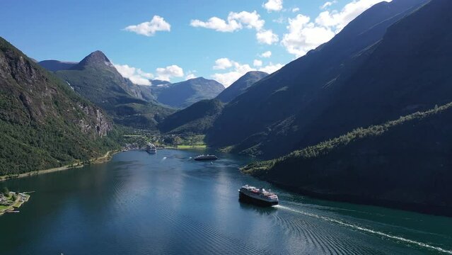 The beauty of the fjords in Norway. Aerial view.