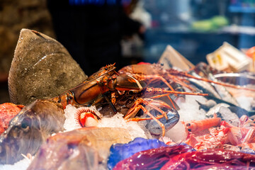 Fish and seafood sold at a shop in Girona, Spain - obrazy, fototapety, plakaty