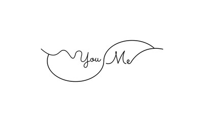 You and Me line Logo. Abstract Hand drawn creative calligraphy vector logo design. You and Me