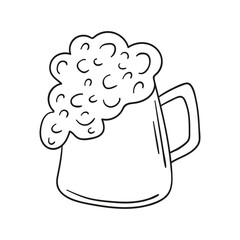 Doodle mug with beer isolated on a white background. Hand drawn, simple outline illustration. It can be used for decoration of textile, paper.
