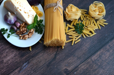 Various pasta. Cooking concept. Top view