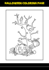 Halloween coloring page for kids. Line art coloring page design for kids.