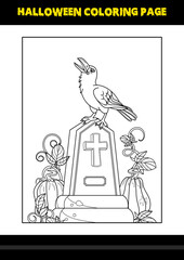 Halloween coloring page for kids. Line art coloring page design for kids.