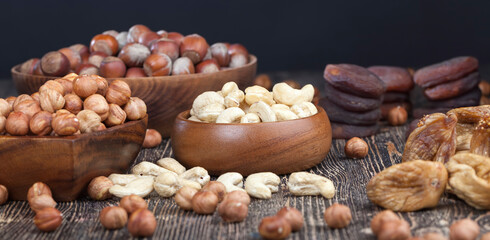 Peeled raw cashew nuts on the table