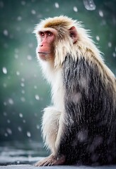 Wilde Schneeaffen im Winter vor dem Hintergrund fallenden Schnees. 3D-Rendering. © designprojects
