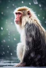 Wilde Schneeaffen im Winter vor dem Hintergrund fallenden Schnees. 3D-Rendering. © designprojects