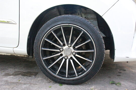 Car Rim Closeup. These wheels are designed simple and nice.