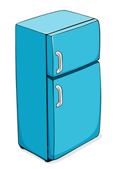 Blue cartoon refrigerator: Vector illustration