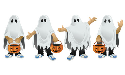 Obraz premium kid wearing ghost costume of halloween in various pose