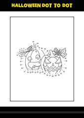 Halloween dot to dot coloring page for kids. Line art coloring page design for kids.