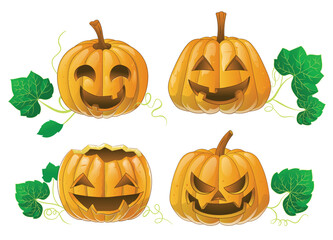 set of cartoon pumpkin halloween