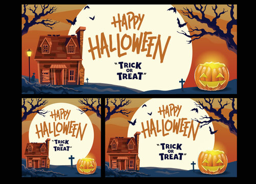 set of halloween house web banner
