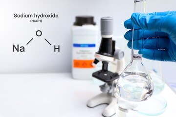 sodium hydroxide in glass, chemical in the laboratory and industry
