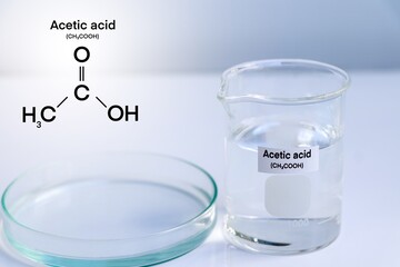 acetic acid in glass, chemical in the laboratory and industry