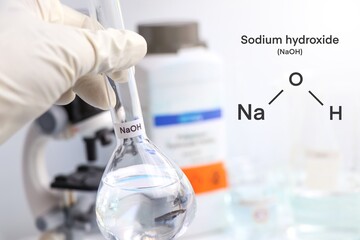 sodium hydroxide in glass, chemical in the laboratory and industry