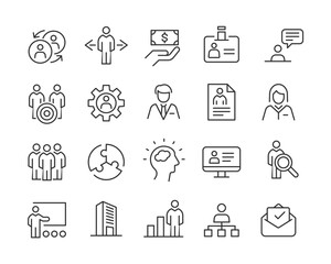 Human Resources - Line Icons Set - Editable Stroke