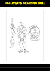 Halloween drawing skill for kids. Halloween drawing skill coloring page for kids.