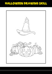 Halloween drawing skill for kids. Halloween drawing skill coloring page for kids.