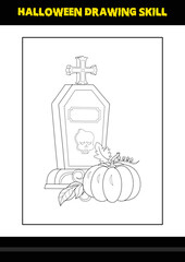 Halloween drawing skill for kids. Halloween drawing skill coloring page for kids.