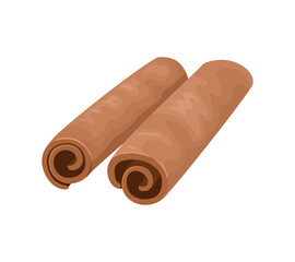 Cinnamon sticks isolated on white. Vector cartoon illustration of fragrant spice. Food icon.
