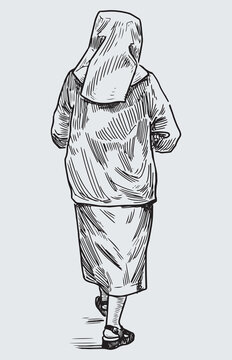recommend clip art: Hand drawing of walking alone nun