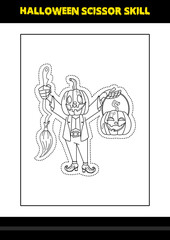 Halloween scissor skill for kids. Halloween scissor skill coloring page for kids.