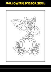 Halloween scissor skill for kids. Halloween scissor skill coloring page for kids.