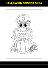 Halloween scissor skill for kids. Halloween scissor skill coloring page for kids.