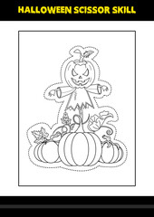 Halloween scissor skill for kids. Halloween scissor skill coloring page for kids.