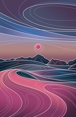 Desert illustration. Desert landscape. Dunes desert. Night desert. Minimalism illustration. Hand drawn image 