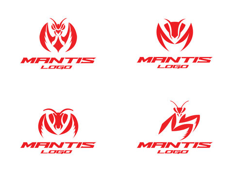 Praying Mantis Animal Logo Design Vector Template Element in Red Color Sporty Sports Brand Business Company