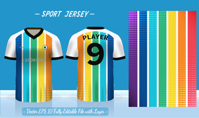 T-shirt sport template design for soccer jersey, football kit or basketball, badminton jersey. Sport uniform in front and back view. Sport shirt mock up for sport club. Vector Illustration.