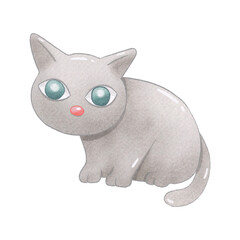 Gray cat crouching and looking with paper texture. Raster png transparent illustration digital paint for decorate and any design.