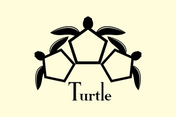 Fototapeta premium three turtle logo black color and pale yellow background